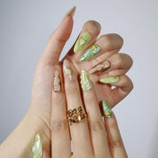 Emerald Waves - Ersa Nails Jade Gold Nude PressOnNails