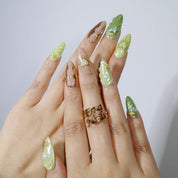 Emerald Waves - Ersa Nails Jade Gold Nude PressOnNails