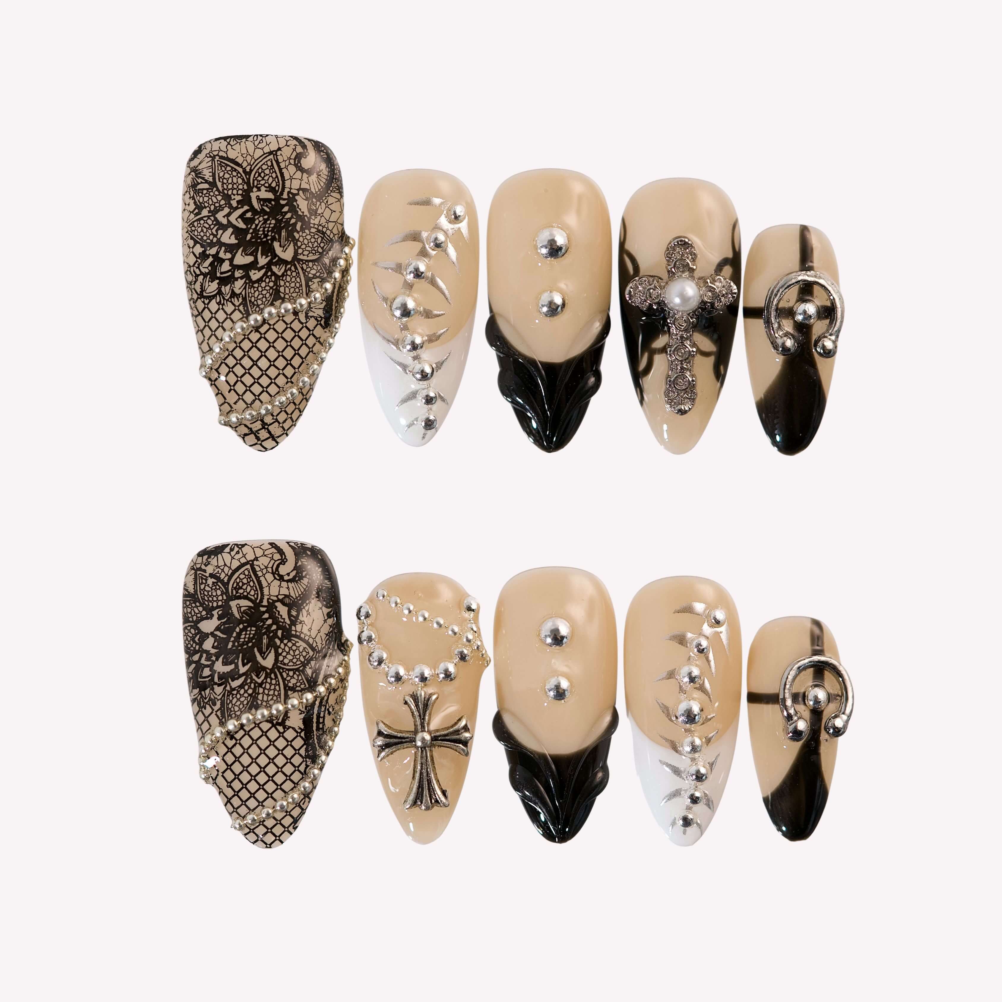 Enigma - Ersa Nails Nude Black White PressOnNails