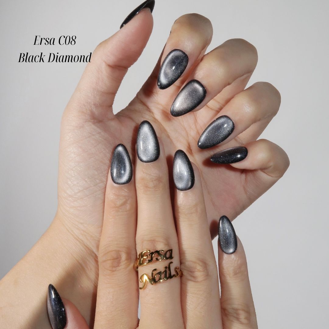 Ersa C08 - Black Diamond - Ersa Nails Black  PressOnNails