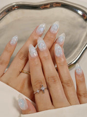 Blue Heart - Ersa Nails Blue White Short Almond PressOnNails