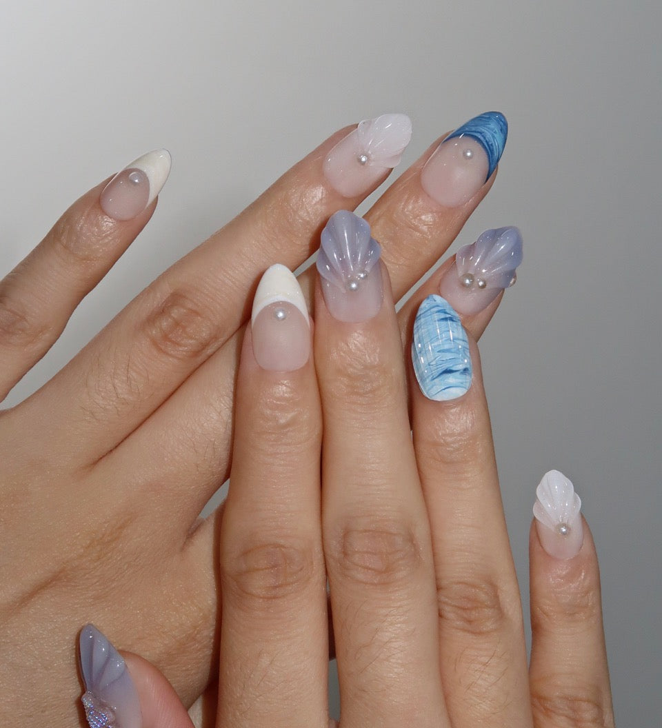 Whispering Tide - Ersa Nails Nude Blue PressOnNails