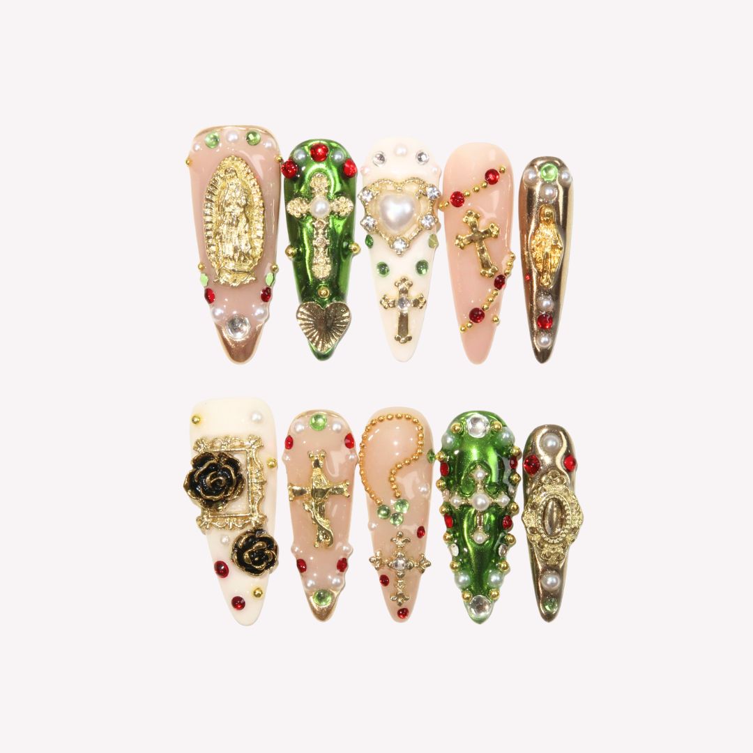 Eternal Faith - Ersa Nails Nude Jade Gold PressOnNails