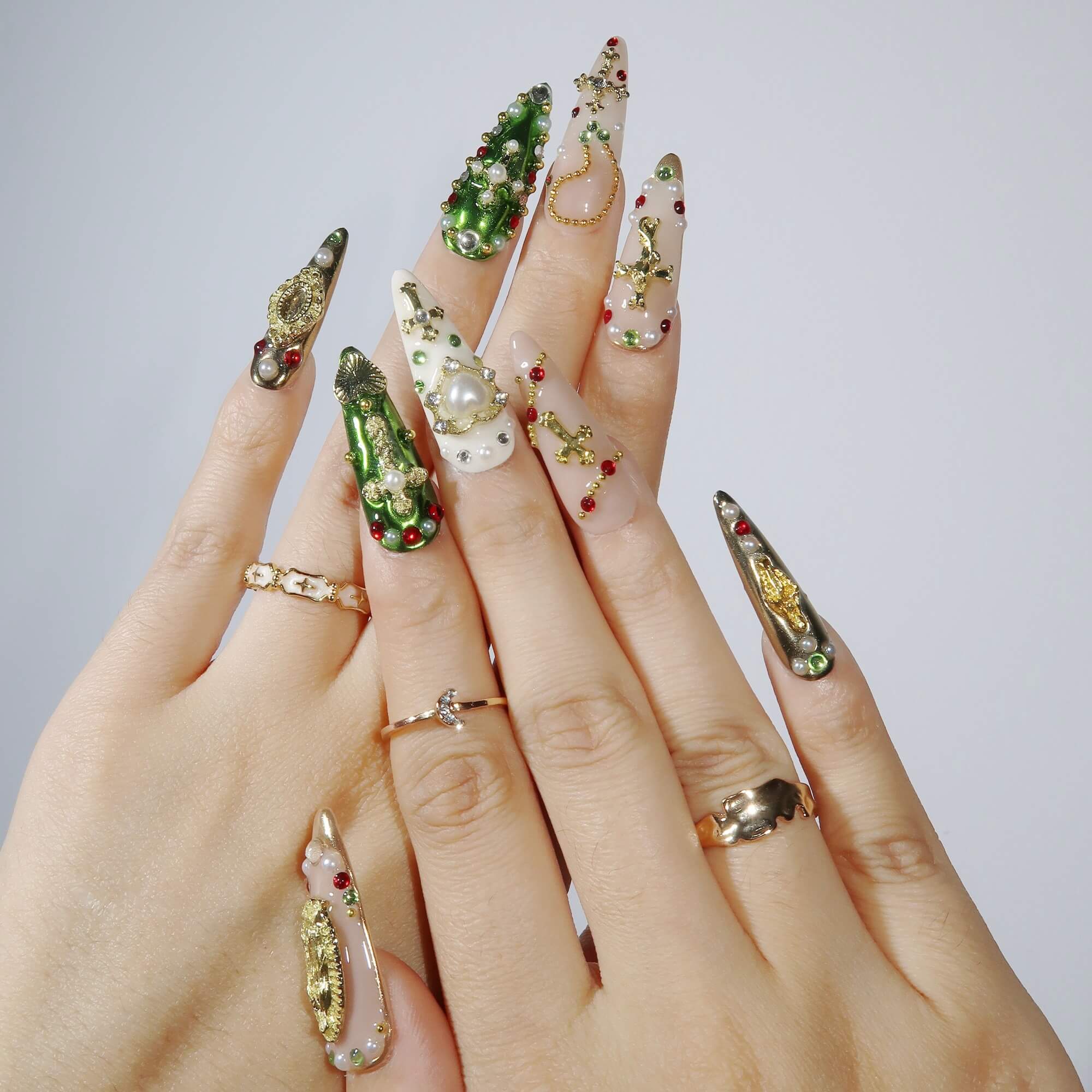Eternal Faith - Ersa Nails Nude Jade Gold PressOnNails