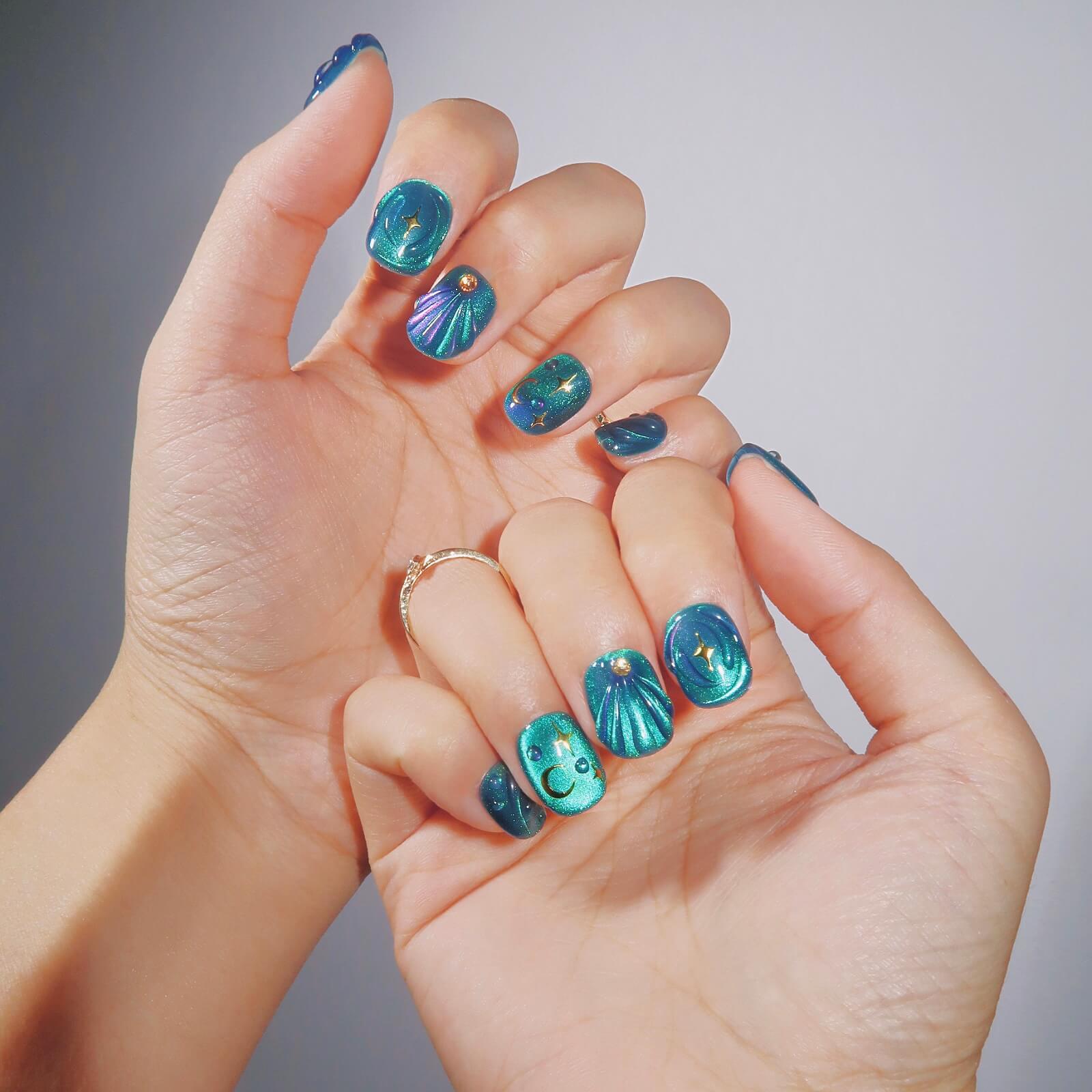 Evergreen Galaxy - Ersa Nails Jade Blue PressOnNails