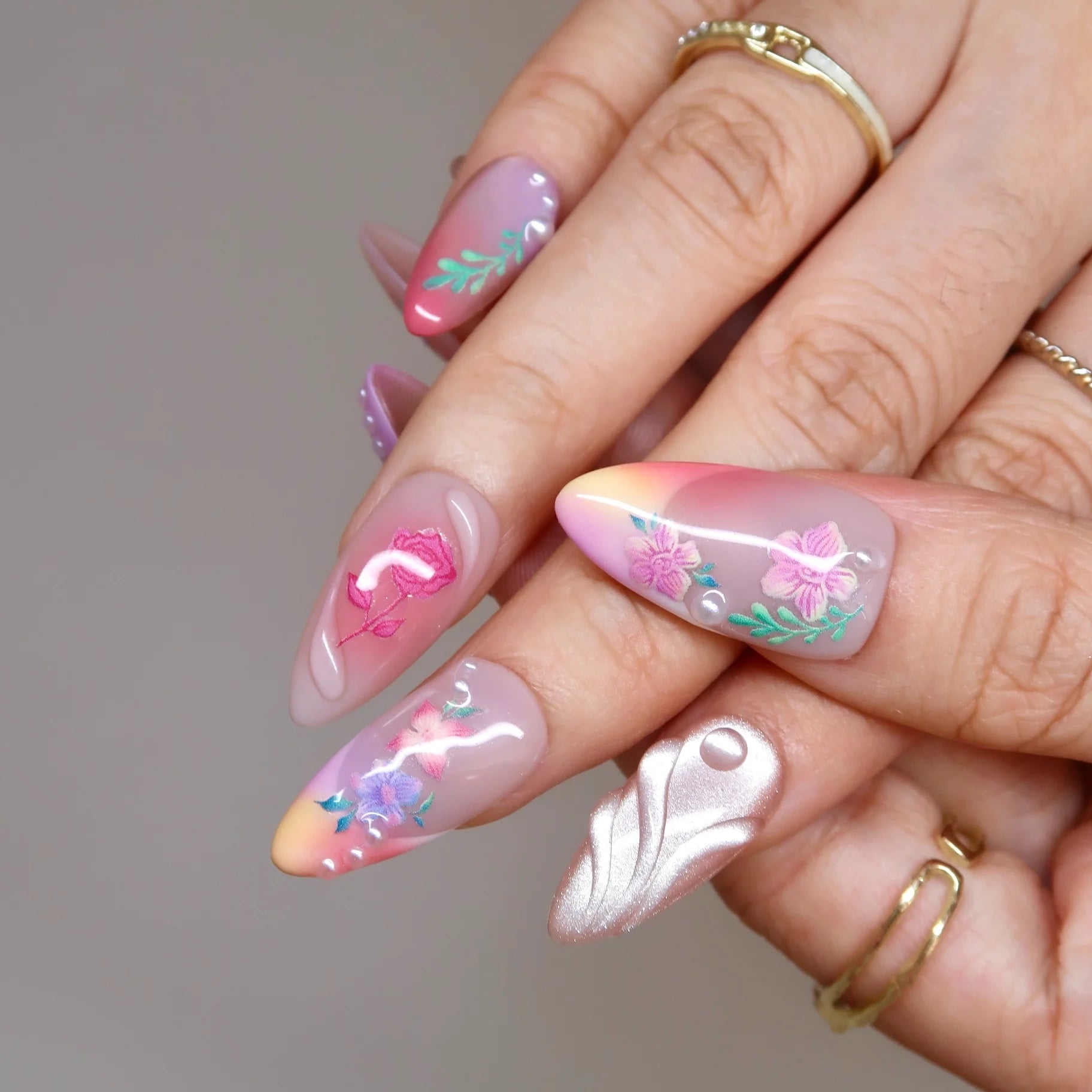 Fairy Song - Ersa Nails Nude Pink Yellow PressOnNails