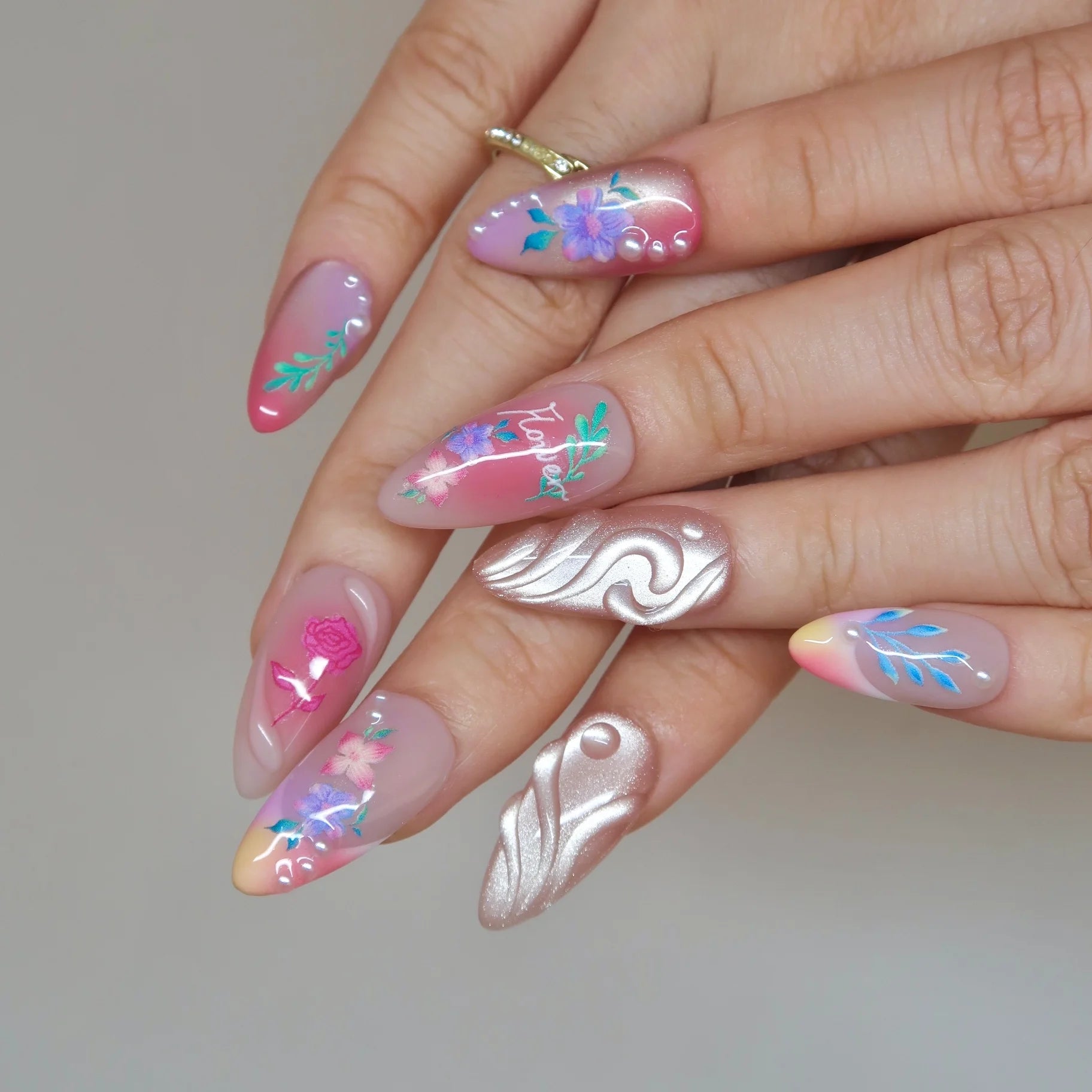 Fairy Song - Ersa Nails Nude Pink Yellow PressOnNails