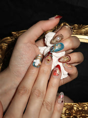  Faithful - Ersa Nails Blue Red Short Almond PressOnNails