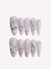 Fantasia - Ersa Nails White Pink Long Almond PressOnNails