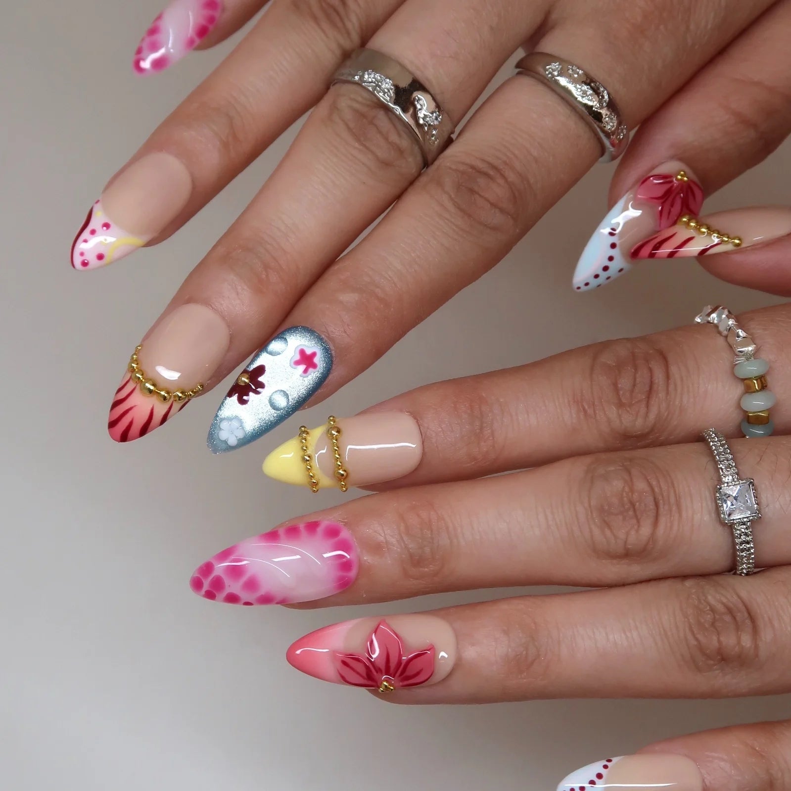 Flame of Passion - Ersa Nails Nude Pink Blue Yellow PressOnNails