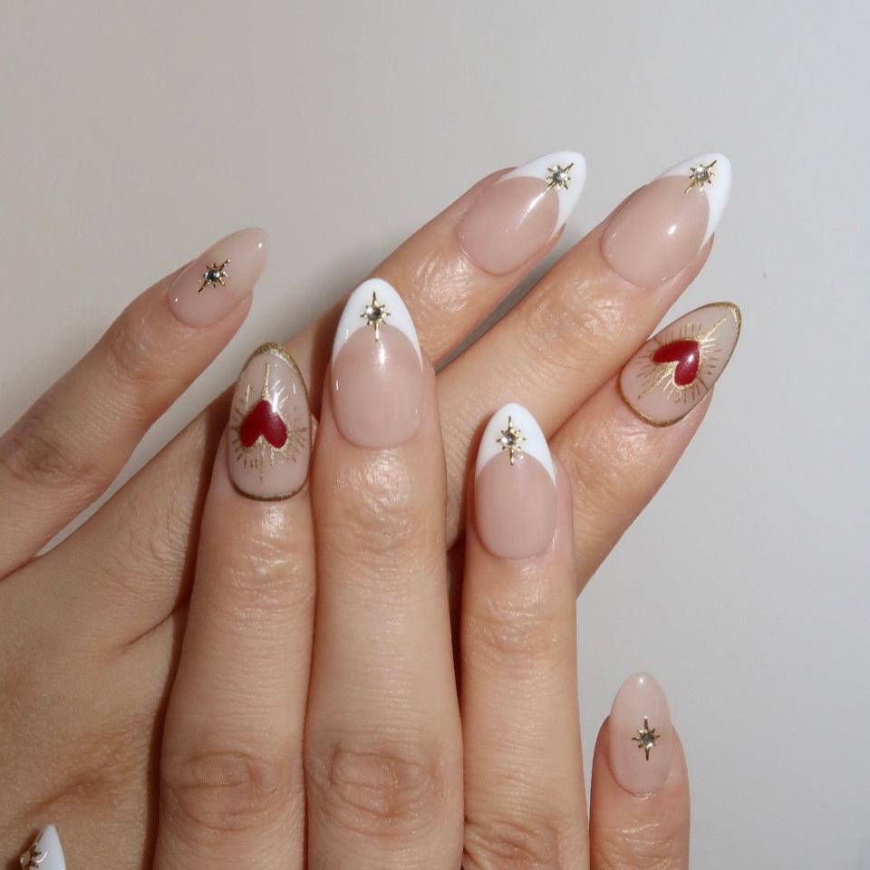 Flipped - Ersa Nails Nude White Red PressOnNails