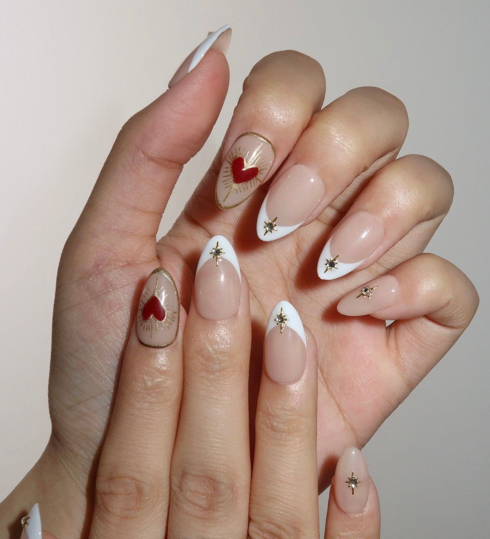 Flipped - Ersa Nails Nude White Red PressOnNails