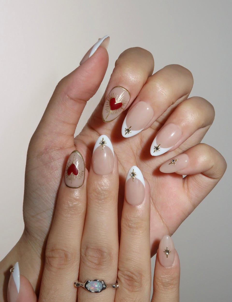 Flipped - Ersa Nails Nude White Red PressOnNails