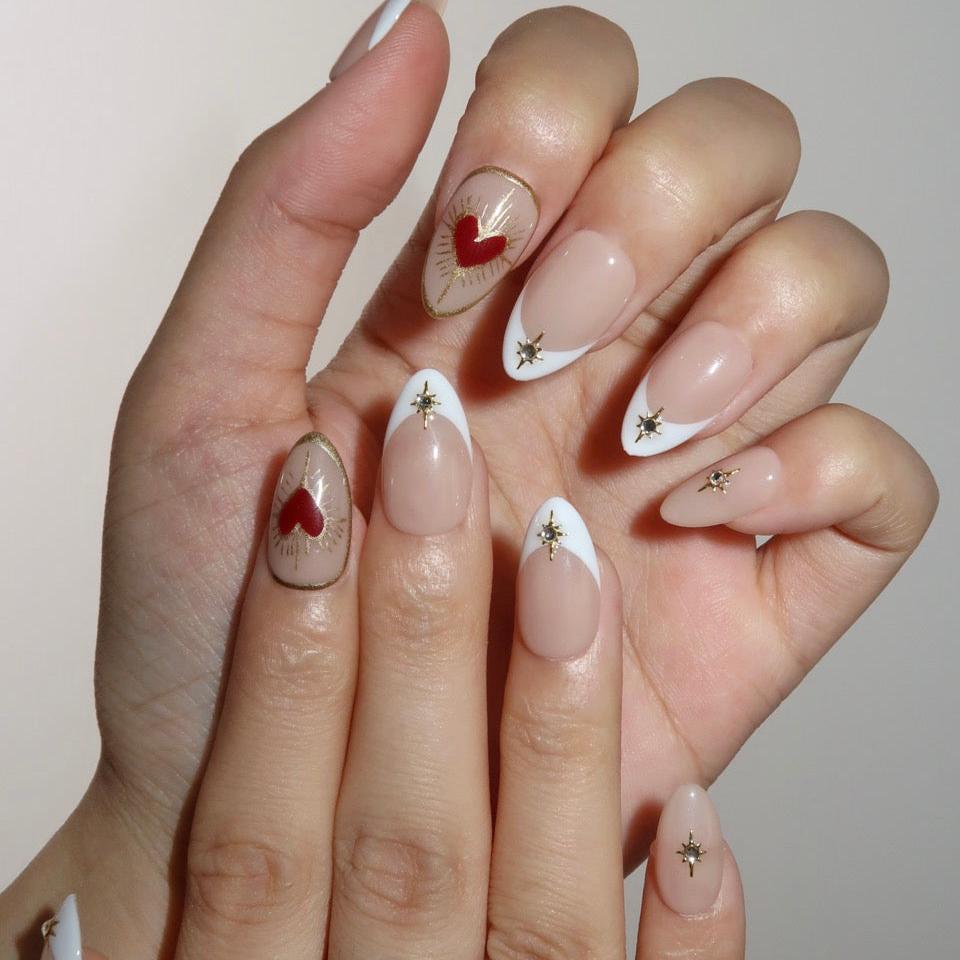 Flipped - Ersa Nails Nude White Red PressOnNails