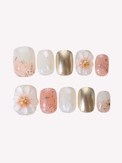 Floral Fantasy - Ersa Nails White Pink Gold PressOnNails