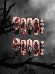 Flower of Revenge - Ersa Nails Nude Black Red PressOnNails