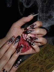 Flower of Revenge - Ersa Nails Nude Black Red PressOnNails