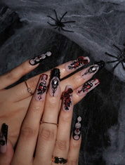 Flower of Revenge - Ersa Nails Nude Black Red PressOnNails