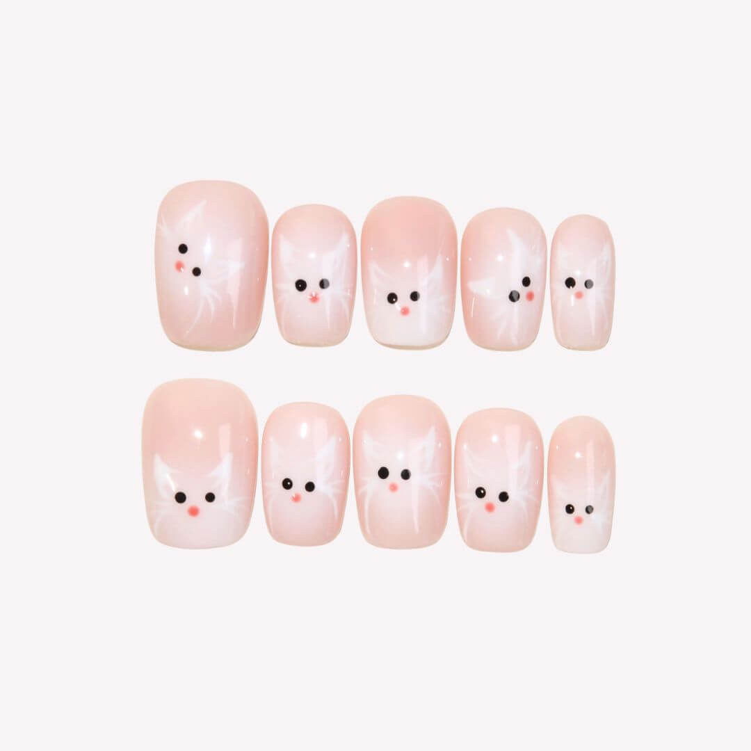 Fluffy Kitty - Ersa Nails Pink White PressOnNails