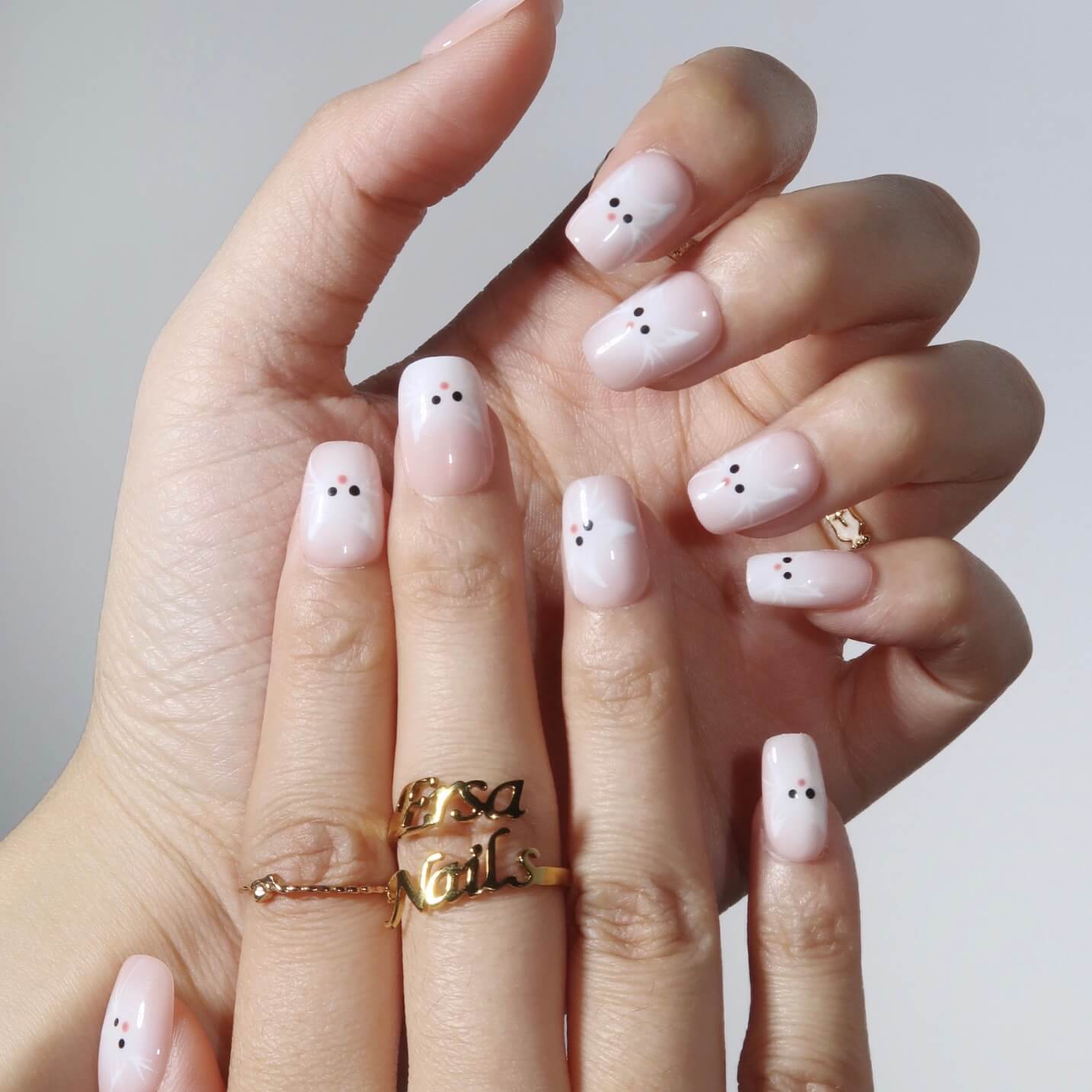 Fluffy Kitty - Ersa Nails Pink White PressOnNails