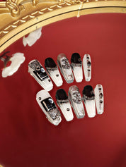  Folklore - Ersa Nails  Black White Long Coffin PressOnNails