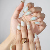 Forget Me Not - Ersa Nails White Blue Gold PressOnNails