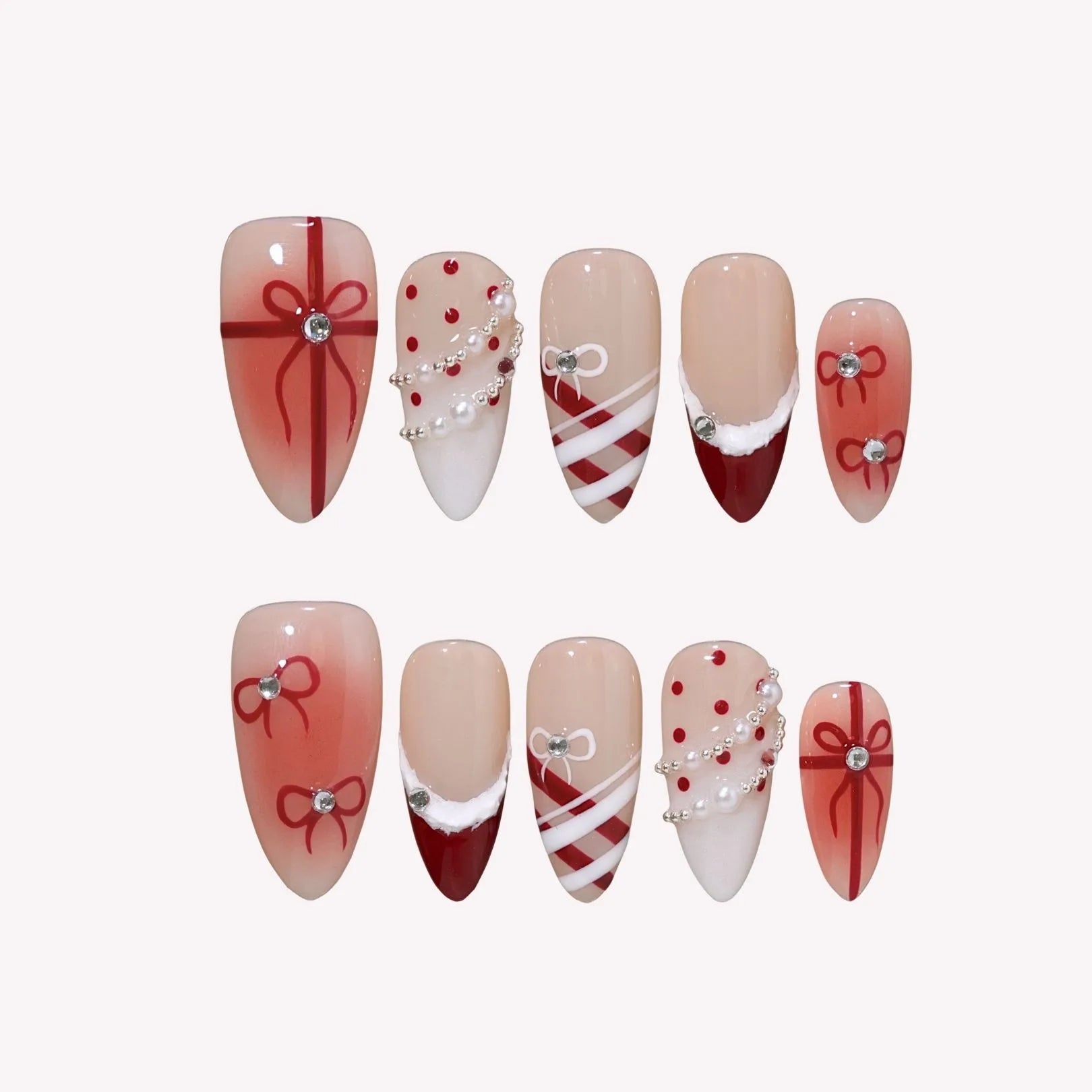 French Kissmas - Ersa Nails Nude Red Medium Almond Handmade Press On Nails