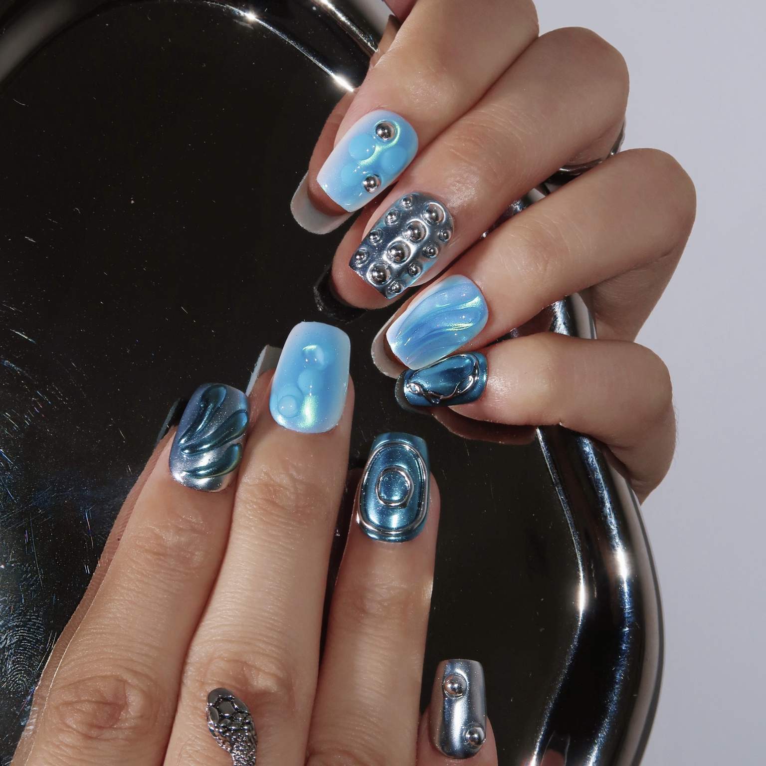 Galactic Tide - Ersa Nails Blue Silver PressOnNails