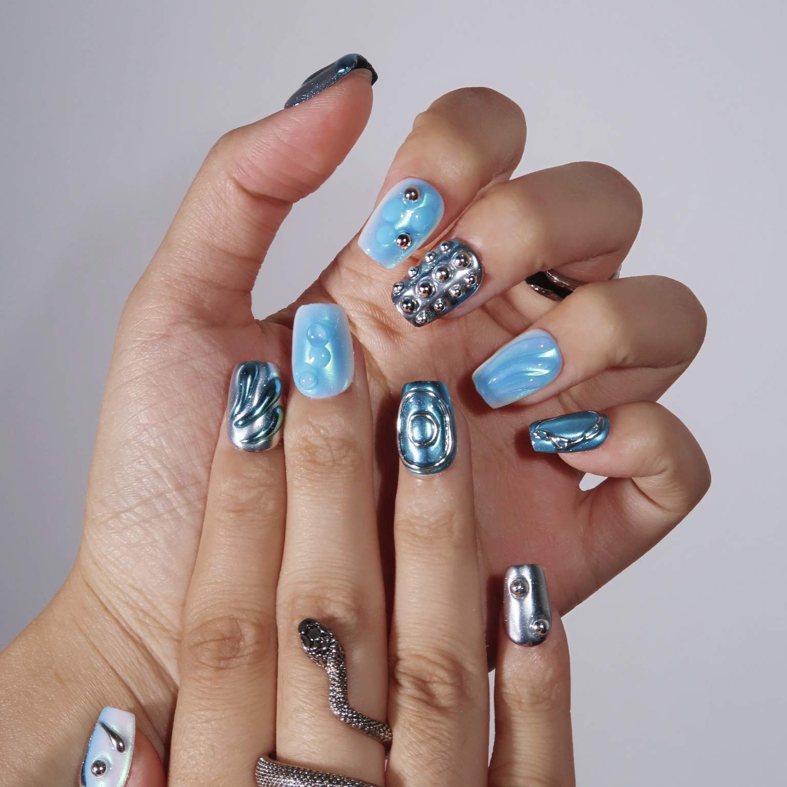 Galactic Tide - Ersa Nails Blue Silver PressOnNails