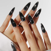 Galaxy - Ersa Nails Black Silver Long Almond PressOnNails