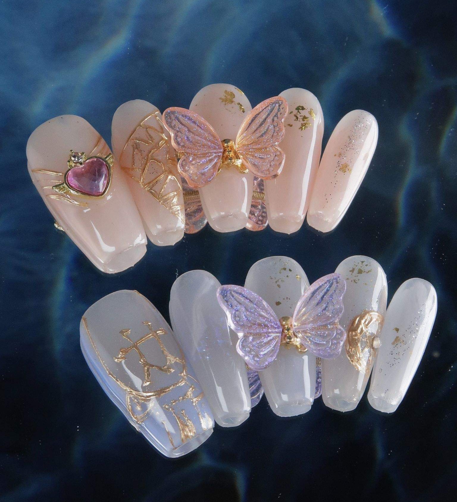 Gemini - Ersa Nails Pink Blue Mid  Coffin PressOnNails