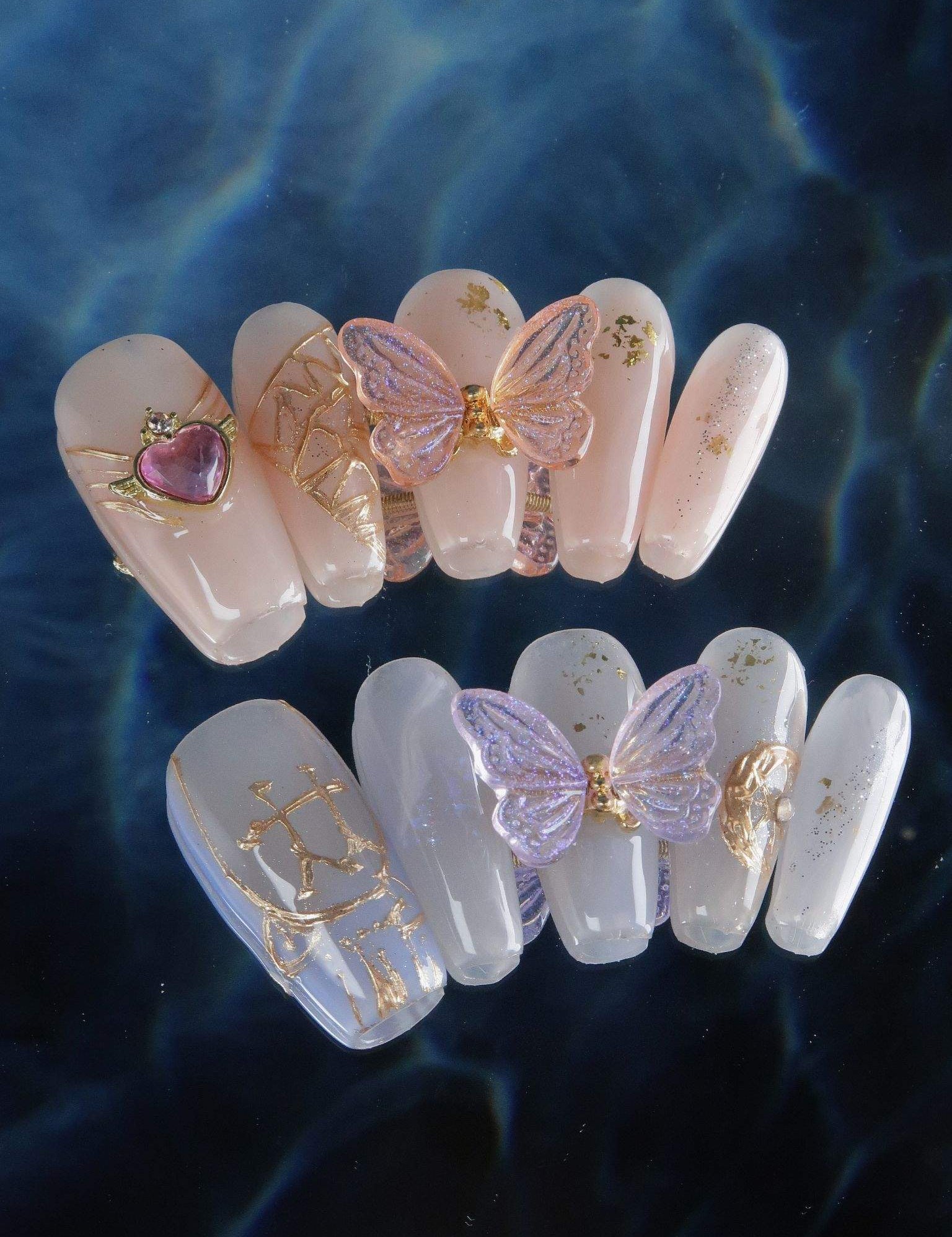 Gemini - Ersa Nails Pink Blue Mid  Coffin PressOnNails