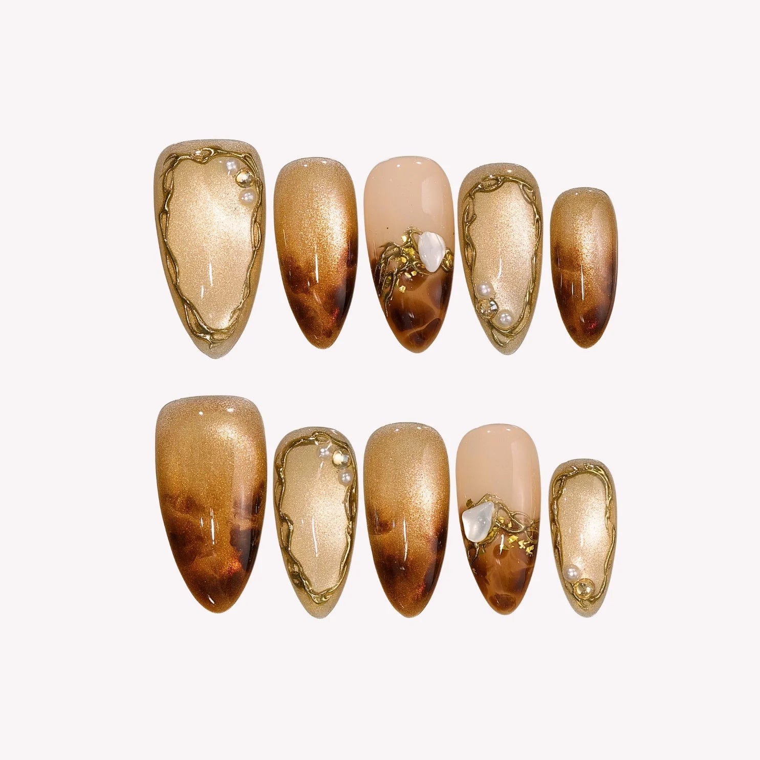 Gilded - Ersa Nails Brown Gold PressOnNails