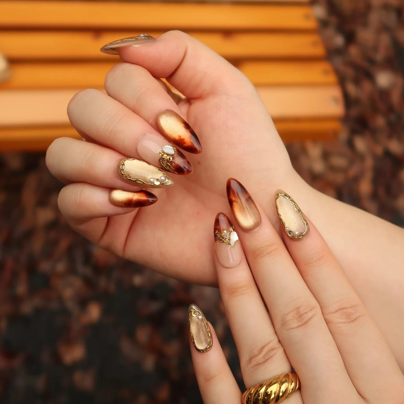 Gilded - Ersa Nails Brown Gold PressOnNails
