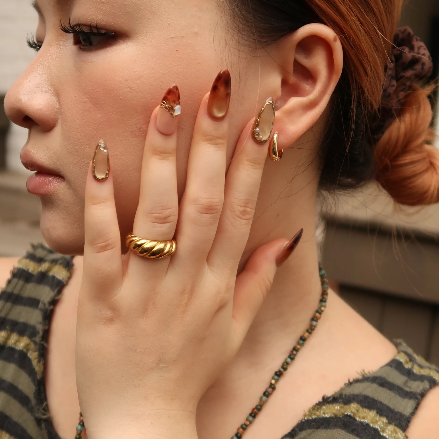 Gilded - Ersa Nails Brown Gold PressOnNails