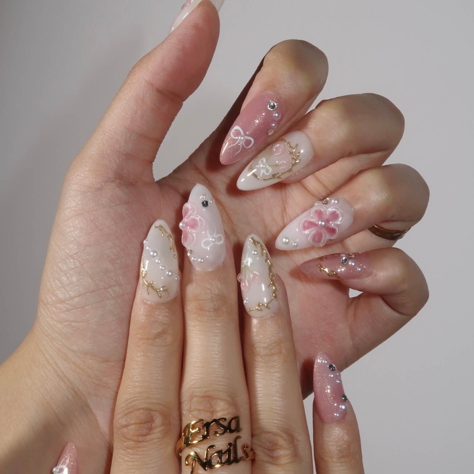 Gilded Garden - Ersa Nails Pink White Gold PressOnNails