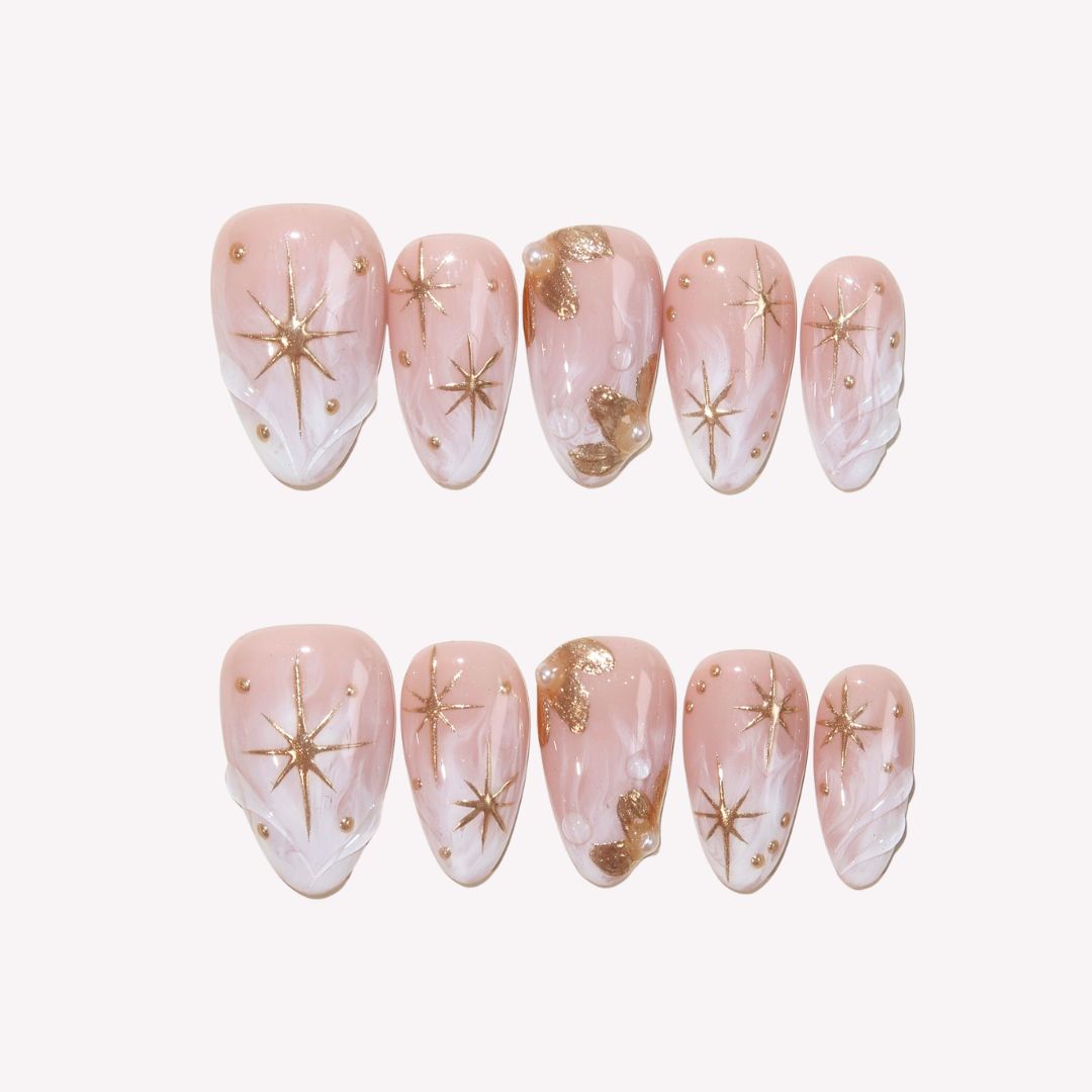 Gilded Mist - Ersa Nails Nude White Gold PressOnNails