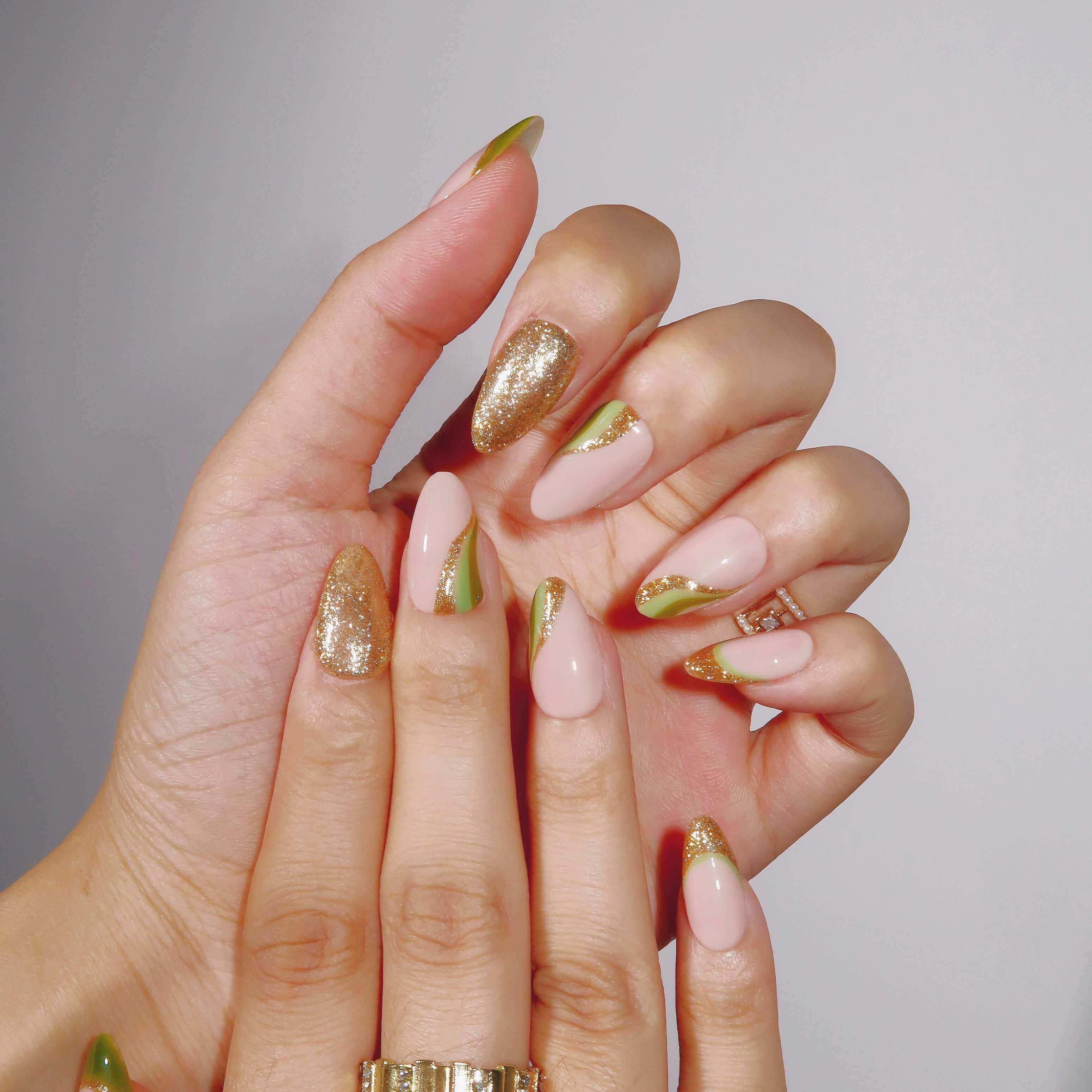 Gilt Party - Ersa Nails Nude Jade Gold PressOnNails