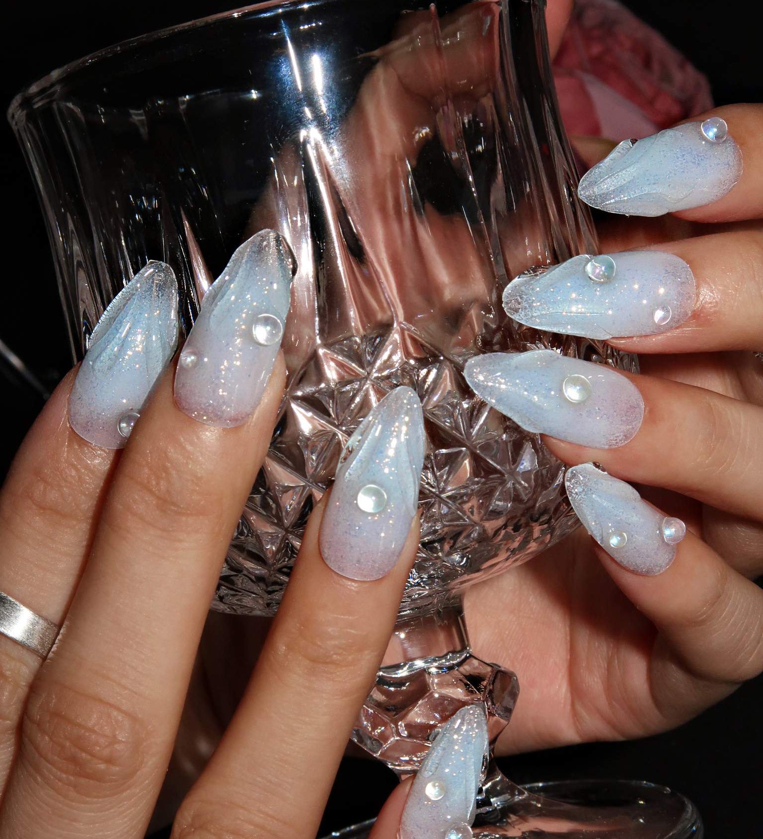 Glacial Whispers - Ersa Nails Blue Med Oval PressOnNails