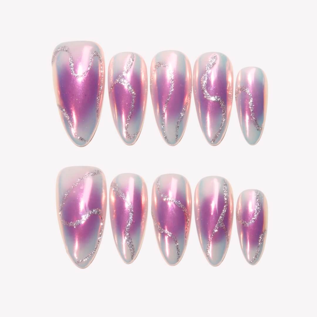 Glamour Glitch - Ersa Nails Purple Silver PressOnNails