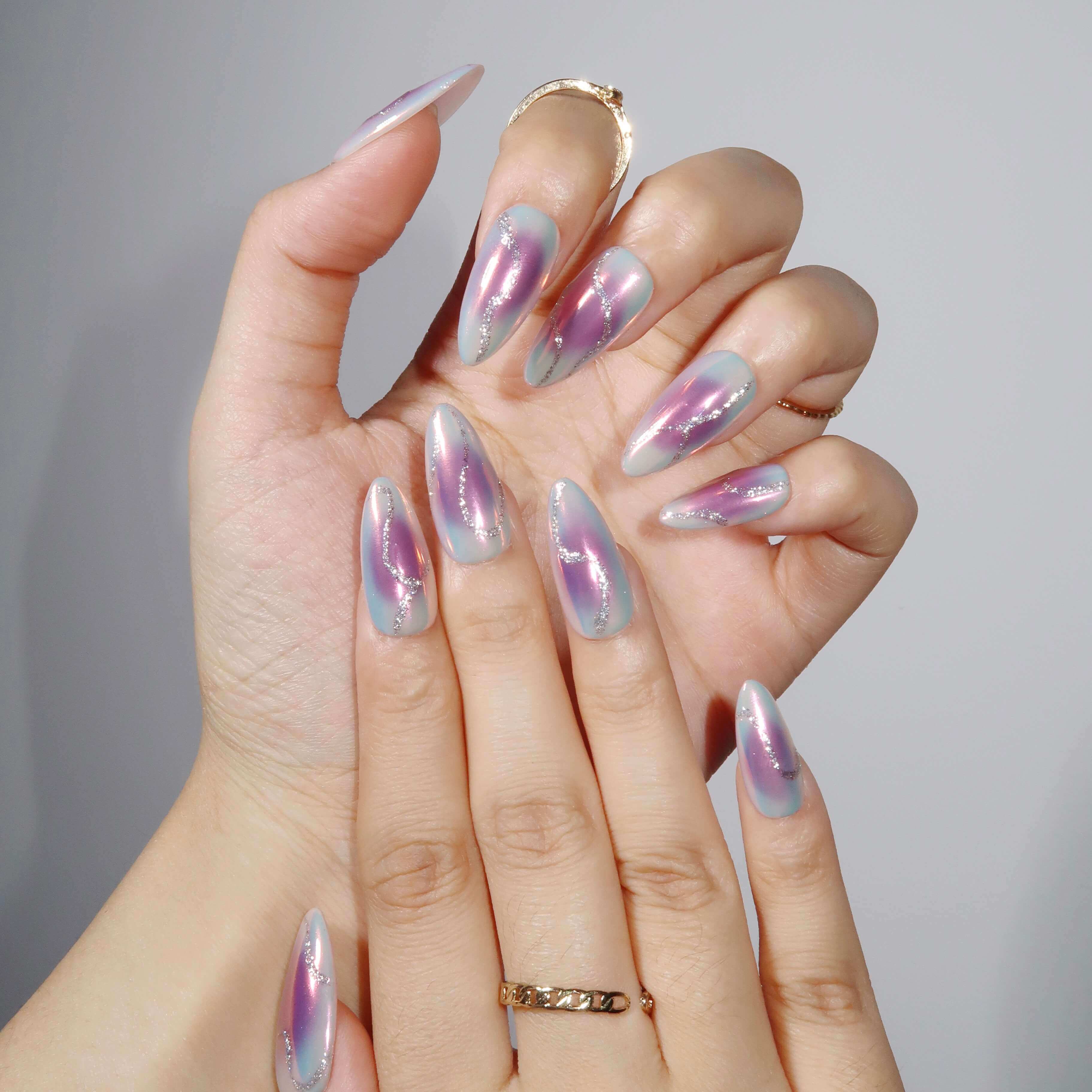 Glamour Glitch - Ersa Nails Purple Silver PressOnNails