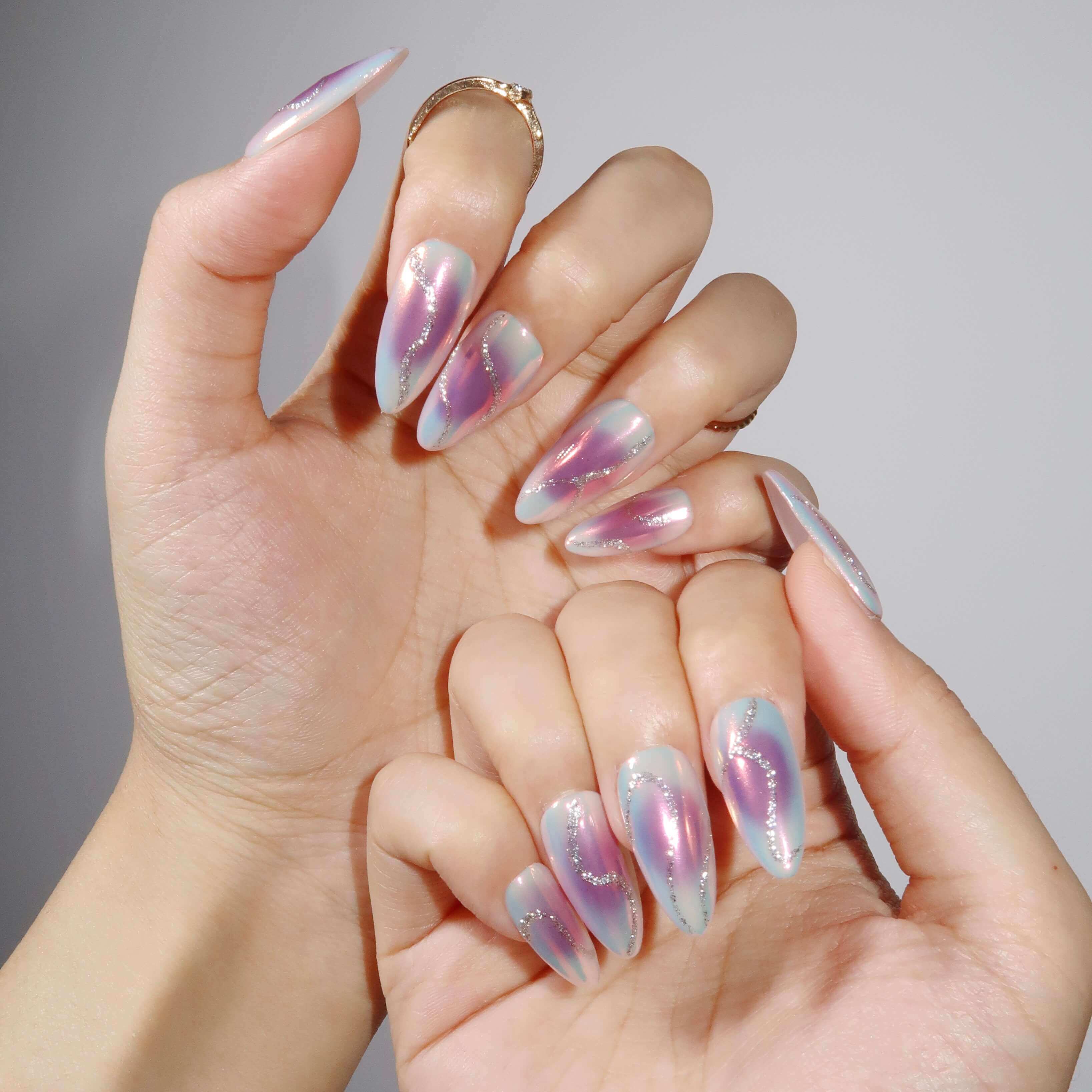 Glamour Glitch - Ersa Nails Purple Silver PressOnNails