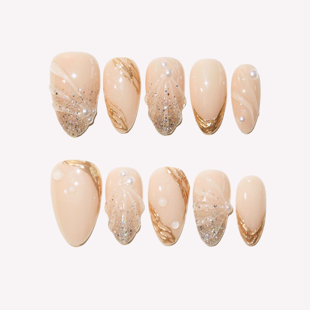 Glowing Beach - Ersa Nails Nude Gold PressOnNails