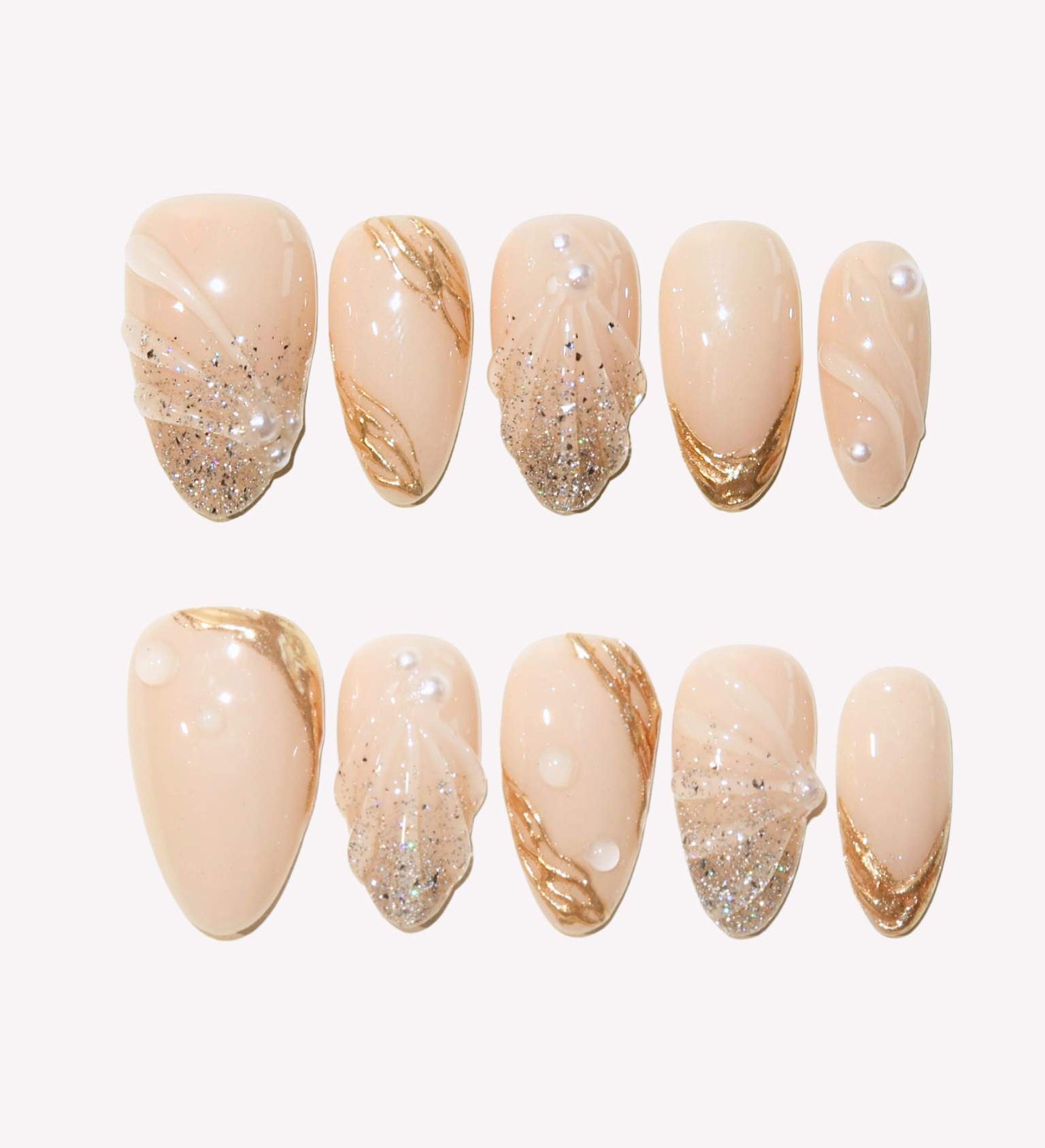 Glowing Beach - Ersa Nails Nude Gold PressOnNails