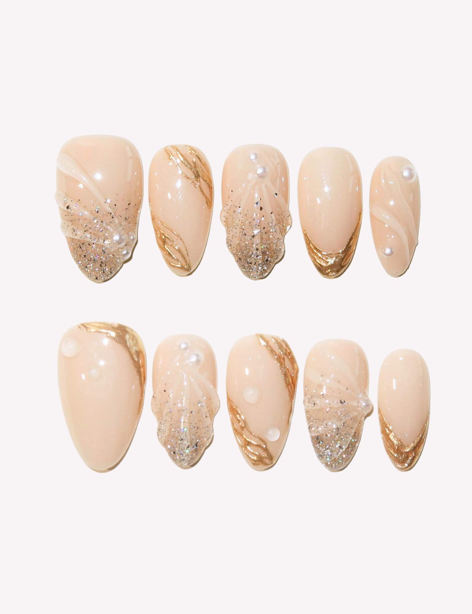 Glowing Beach - Ersa Nails Nude Gold PressOnNails