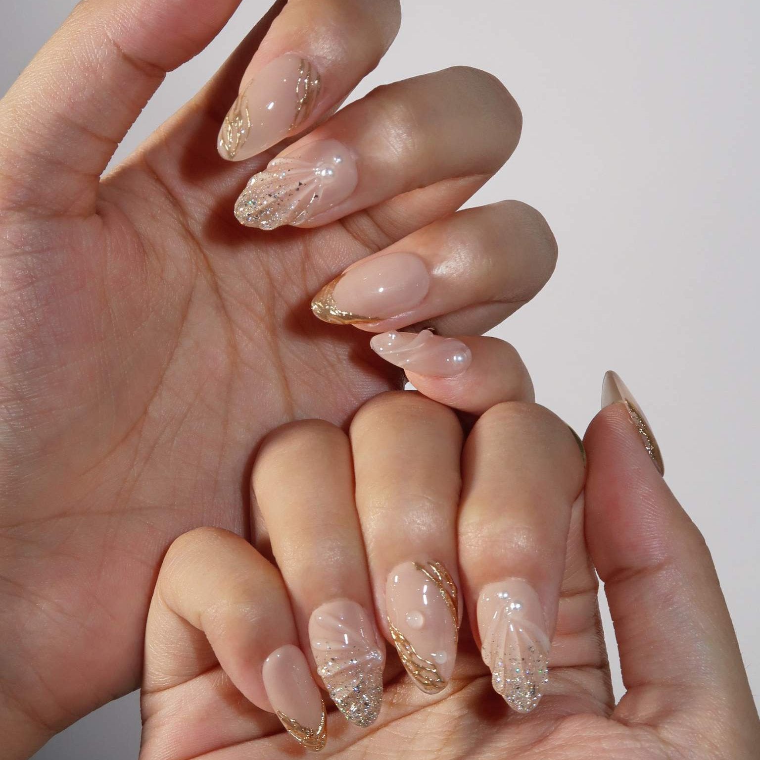 Glowing Beach - Ersa Nails Nude Gold PressOnNails