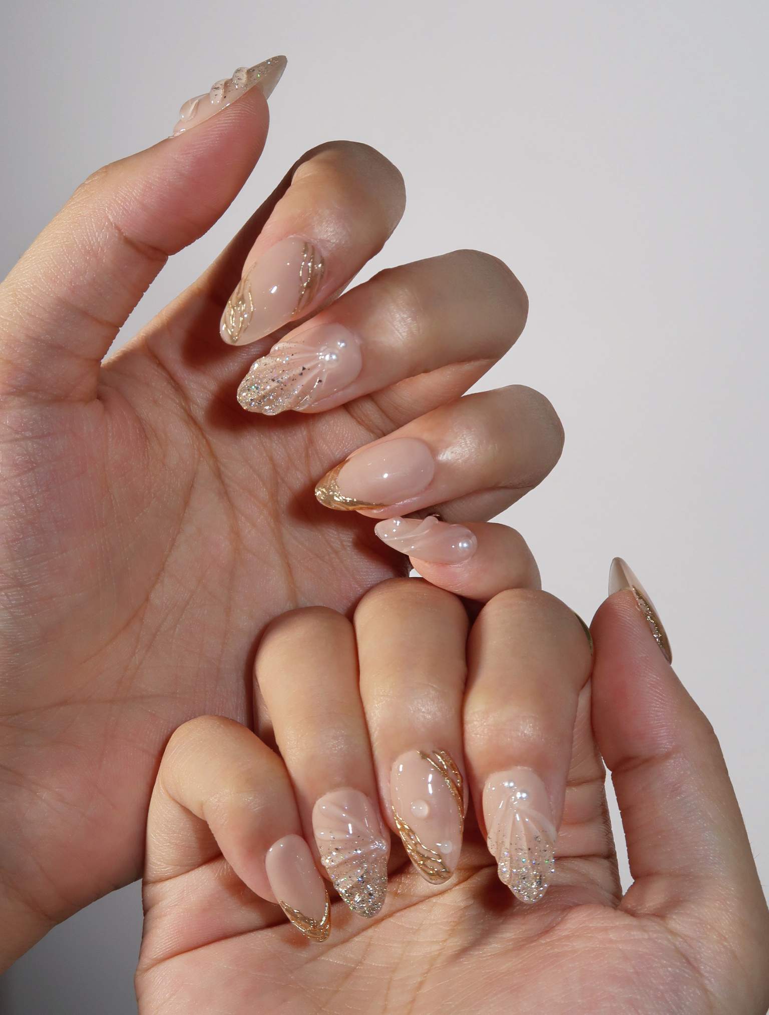 Glowing Beach - Ersa Nails Nude Gold PressOnNails