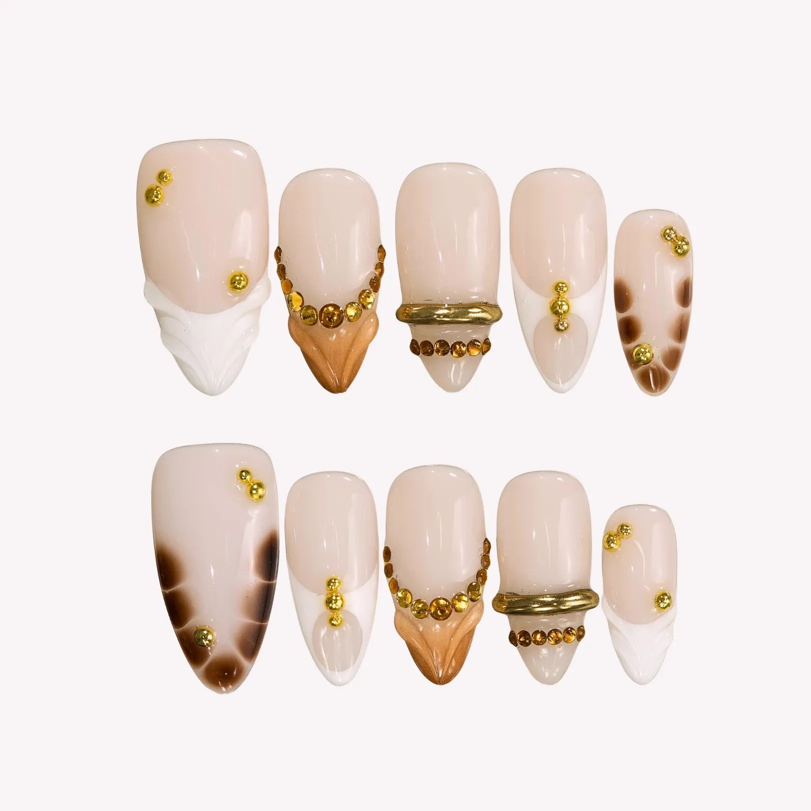 Gold Digger - Ersa Nails Nude Brown White PressOnNails