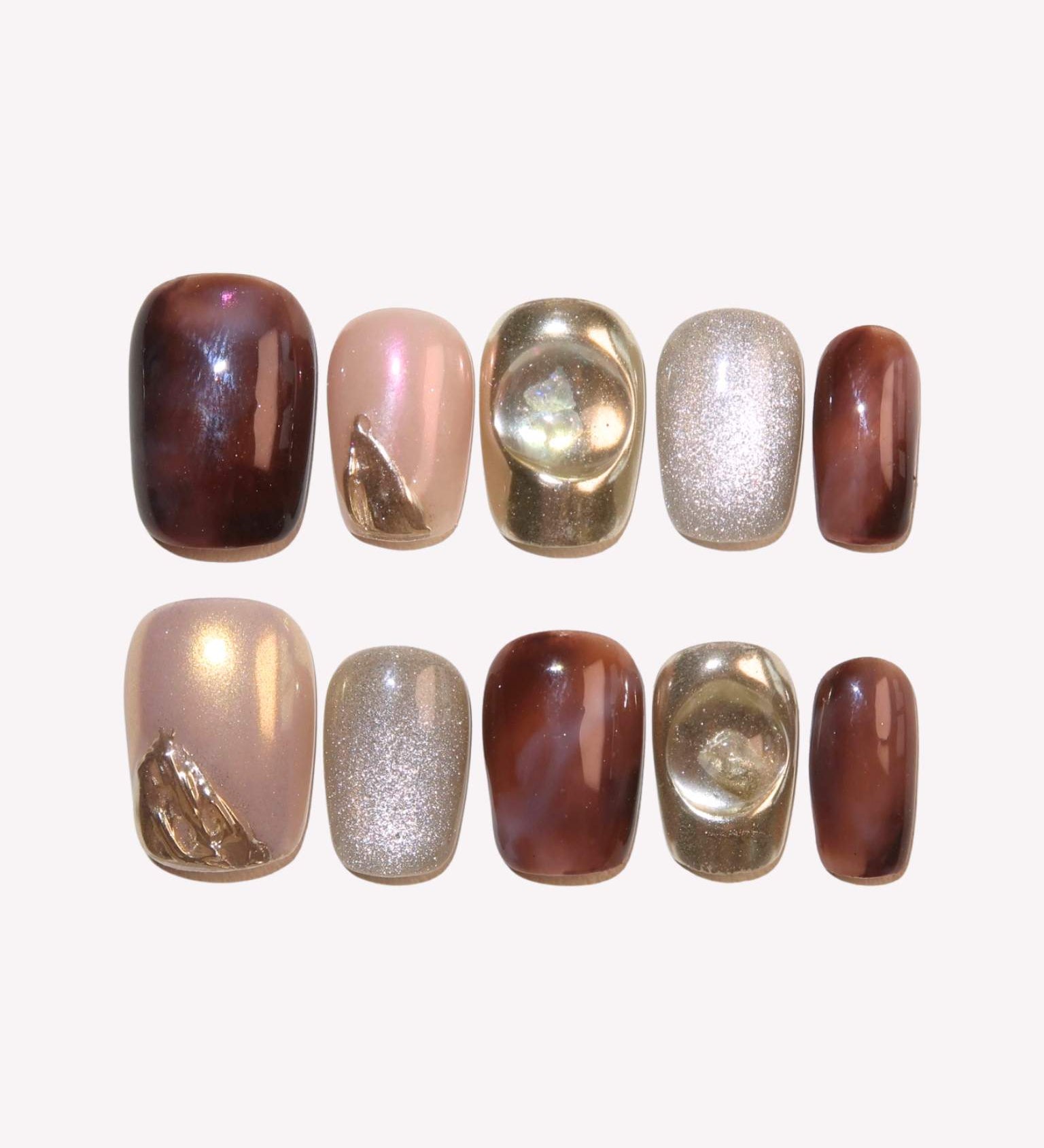 Golden Dawn - Ersa Nails Gold Brown Silver PressOnNails