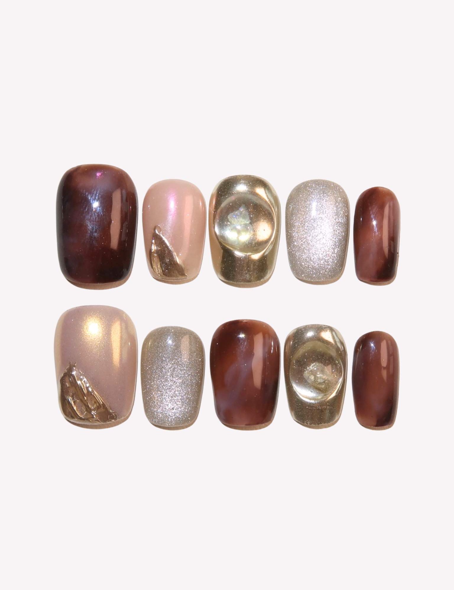 Golden Dawn - Ersa Nails Gold Brown Silver PressOnNails